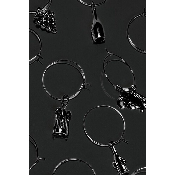Silver Wine Themed Pendant Stemware Drink Charms Markers Set of 6 Assorted - Picture 3 of 6